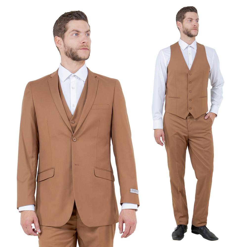 Slim Fit 3pc Mens Suit Set by Tazzio, Caramel
